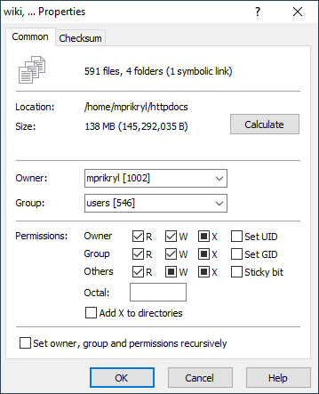 WinSCP remote item properties with Unix permissions